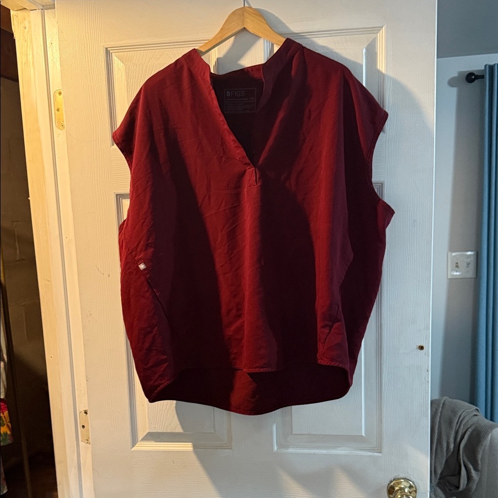 Figs Deep Red V-Neck Blouse